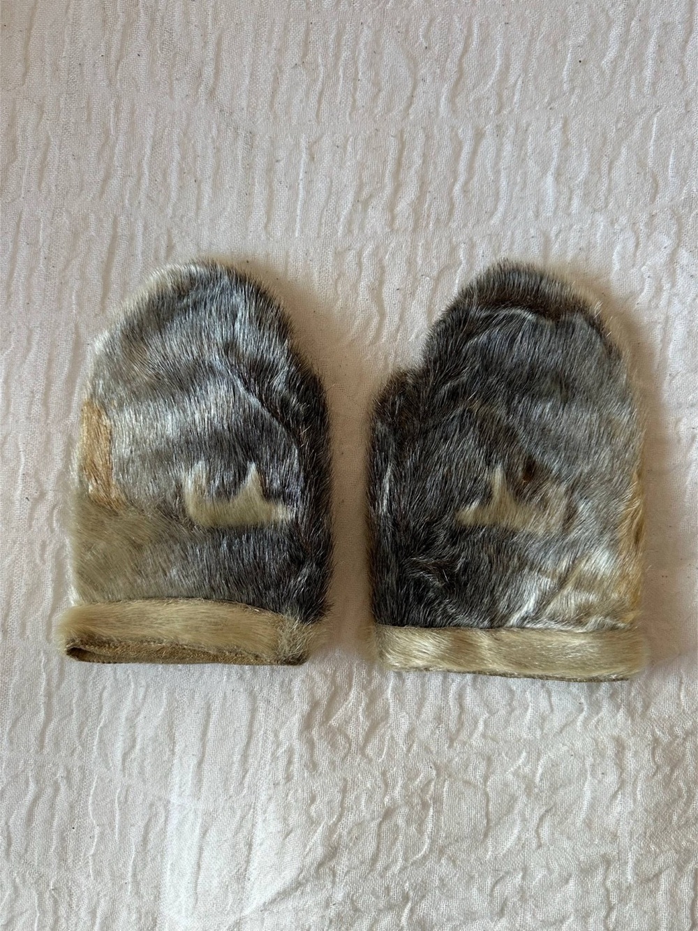 Vintage  Sealskin Fur Mittens in Gray & Brown